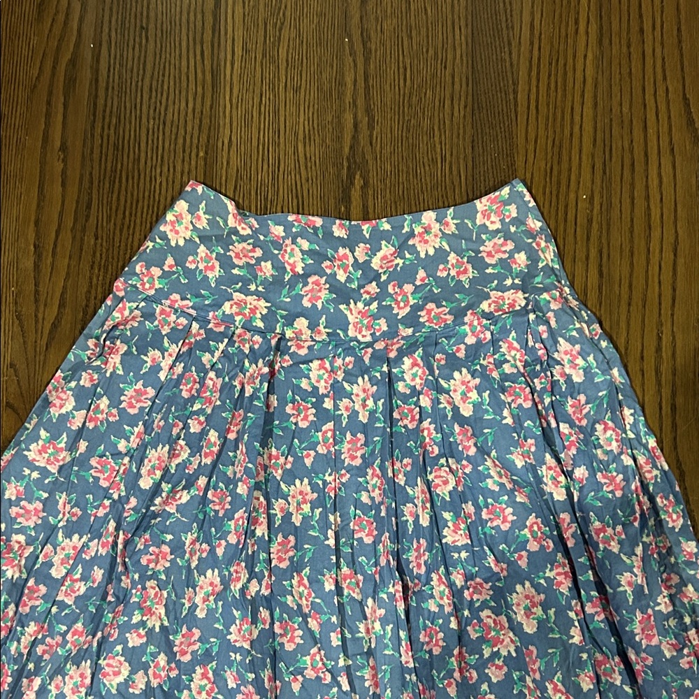 Vtg Laura Ashley 80s 90s blue & pink pastel floral boho skirt sz 12 - Picture 3 of 5